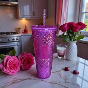 Starbucks Valentines 2023 Pink Purple Taffy Jeweled Tumbler 24 oz NWT